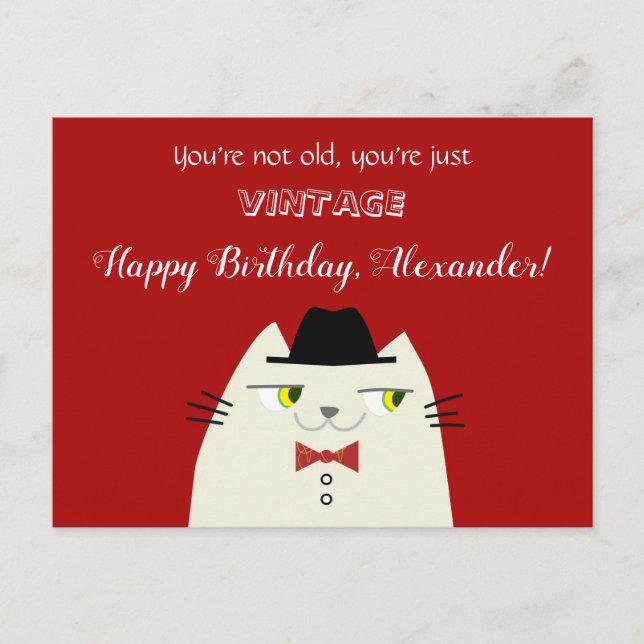 Postal Vintage Funny Man Cat Birday (Anverso)