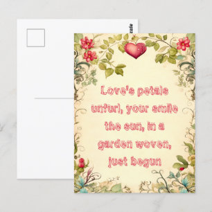 POSTAL VINTAGE GARDEN HEART FRAME CON CITA DE AMOR DULCE