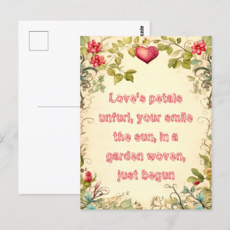 POSTAL VINTAGE GARDEN HEART FRAME CON CITA DE AMOR DULCE