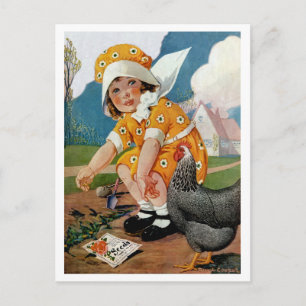 POSTAL VINTAGE GARDEN "PLANTIME" BEBÉ Y ROOSTER