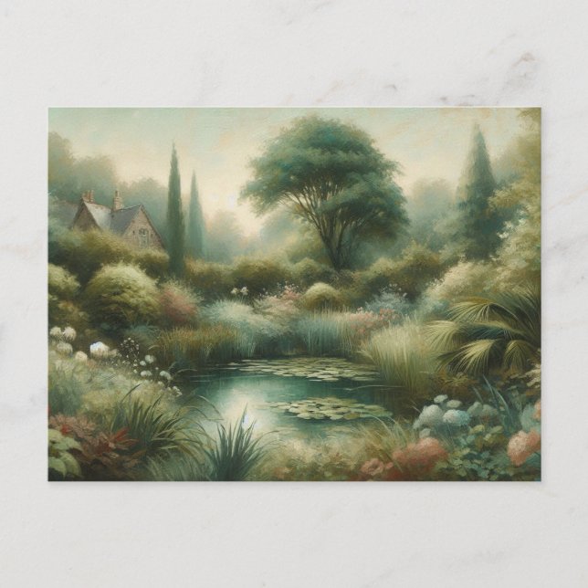 Postal Vintage Garden Pond Green Plants (Anverso)