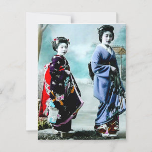 Postal Vintage Geisha y su 芸 Maiko 者 舞 antiguo Japón