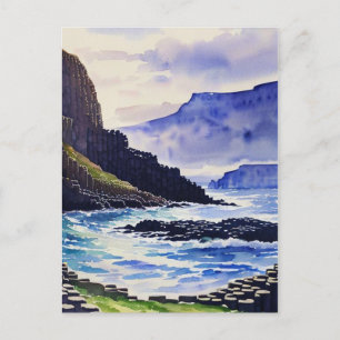 Postal Vintage Giants Causeway Antrim Coast Watercolor