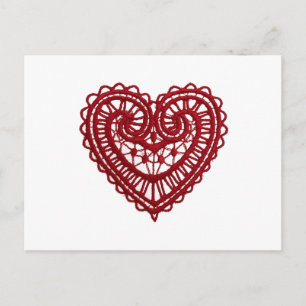 Postal Vintage Girly Red Lace Heart