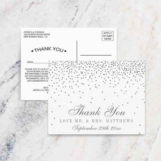 Postal Vintage Glam Silver Confetti Boda Gracias (Subido por el creador)