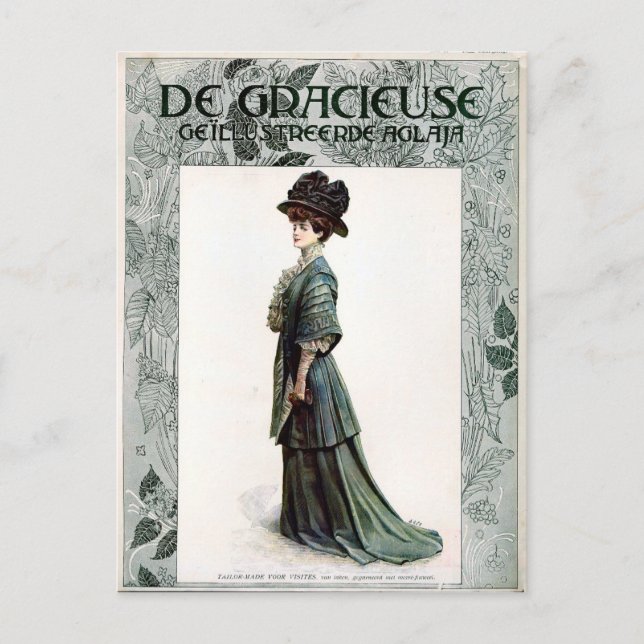 Postal Vintage Glamorous Lady Fashion Ilustracion (Anverso)