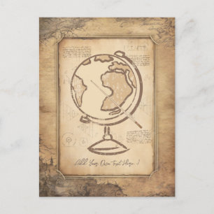 Postal Vintage Globe. Regalo de profesores de geografía e