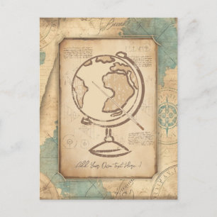 Postal Vintage Globe. Regalo de profesores de geografía e