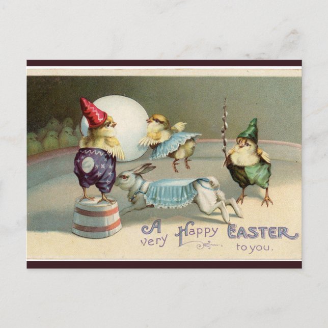 Postal Vintage Gnome Chick and Bunny Circus Easter (Anverso)