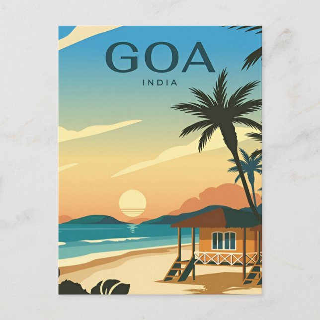 Postal Vintage GOA, India Travel acuarela retro (Anverso)