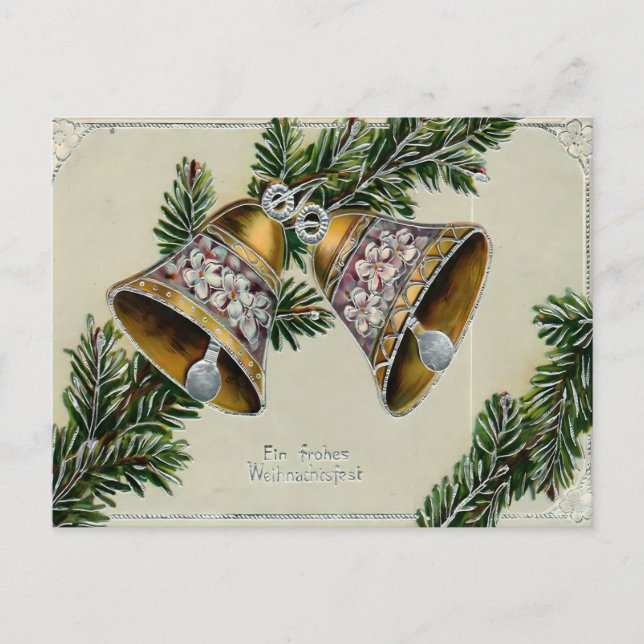 Postal Vintage Golden Bells & Pine German Christmas (Anverso)