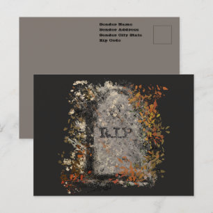 Postal Vintage gótico R.I.P. Headstone And Fall Leaves