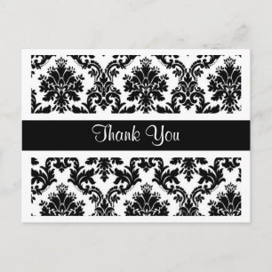 Postal Vintage Gracias Floral Damask en blanco y negro