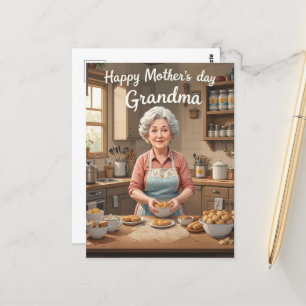 Postal Vintage Grandma Baking Día de la Madre Retro