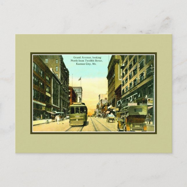 Postal Vintage Grant avenue, streetcar, Kansas City MO (Anverso)