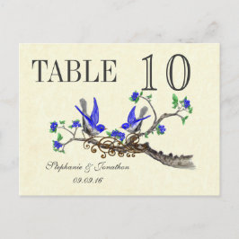 Postal Vintage Gray Bird Royal Blue Blossoms Número de ta