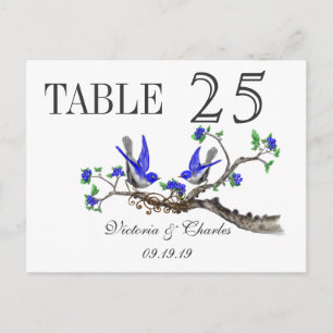Postal Vintage Gray Royal Blue Love Birds Número de mesa