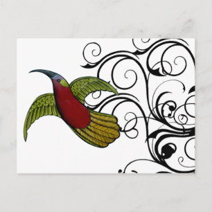 Postal Vintage Green & Red Bird