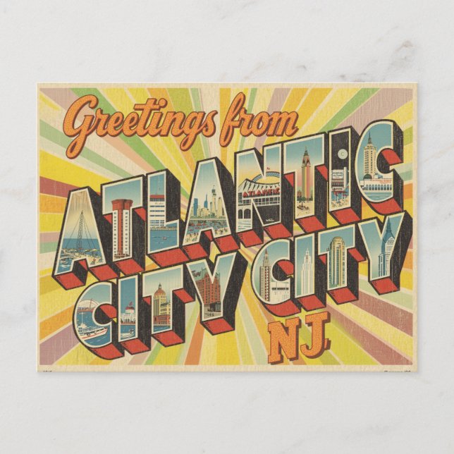 Postal Vintage "Greetings from Atlantic City, NJ" (Saludo (Anverso)