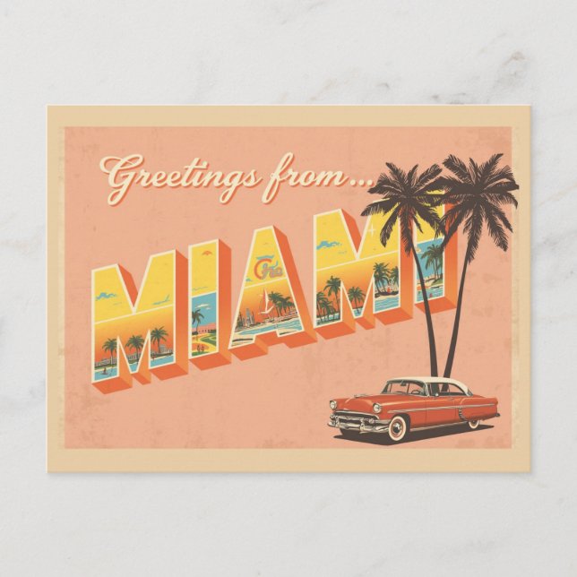 Postal Vintage "Greetings from Miami" (Anverso)