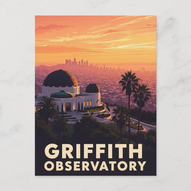 Postal Vintage Griffith Observatory Los Angeles Sunset (Anverso)