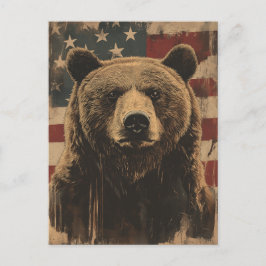 Postal Vintage Grizzly-Bär USA Amerikanische Flagge