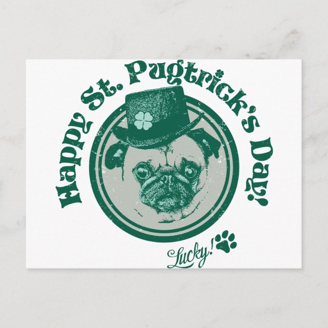 Postal Vintage Grunge St Patrick's Day Pug Tees (Anverso)