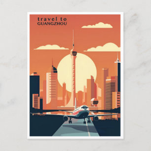 Postal Vintage Guangzhou China China acuarela de viajes