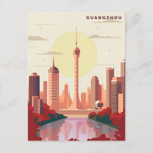 Postal Vintage Guangzhou China China acuarela de viajes