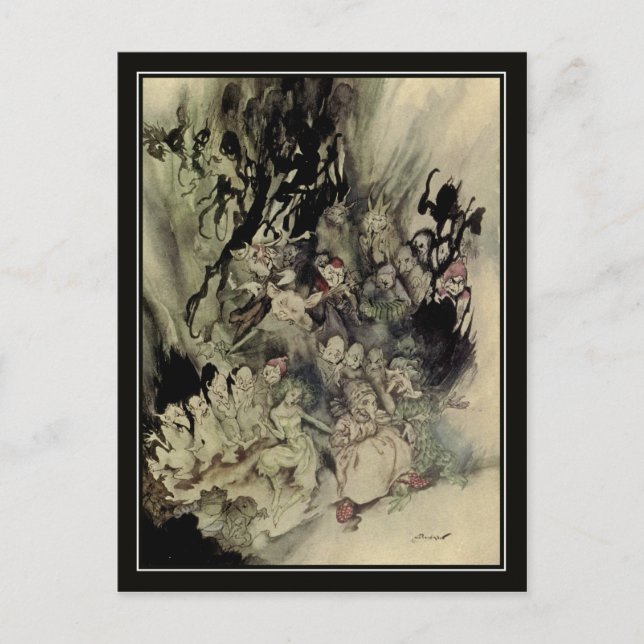 Postal Vintage Halloween Arthur Rackham Trolls (Anverso)