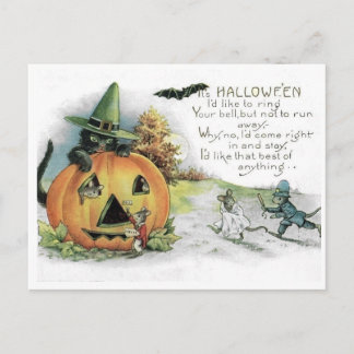 Postal Vintage Halloween Black Cat Mice Mouse Postcard