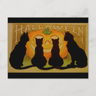 Postal Vintage Halloween Black Cats y Jack O'Lantern
