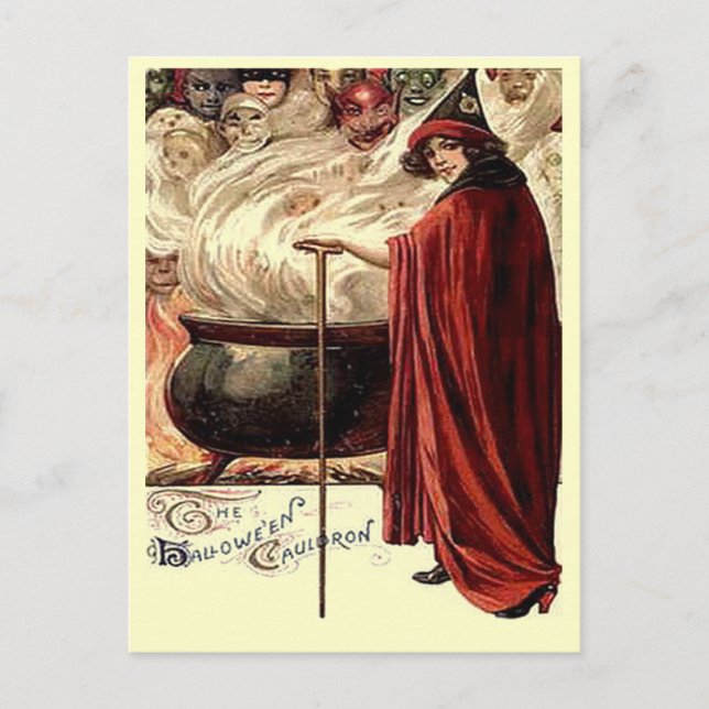 Postal Vintage Halloween Cauldron Magic (Anverso)