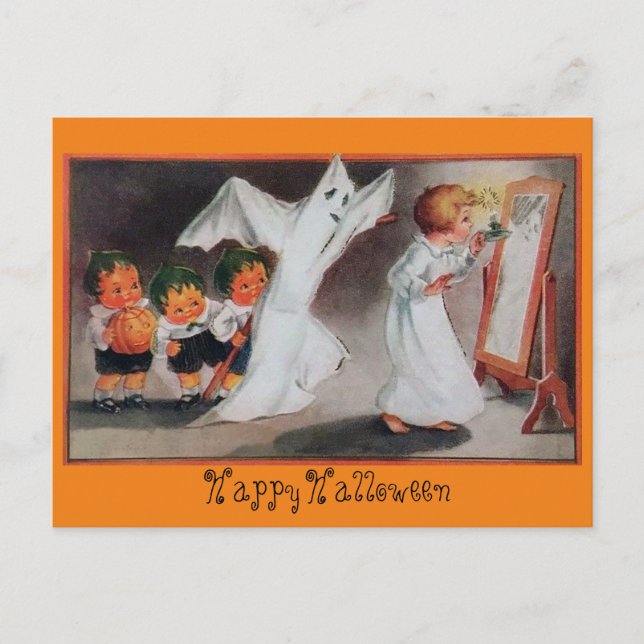 Postal Vintage Halloween Chica con velas (Anverso)