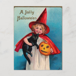 Postal vintage Halloween con calabaza de brujas