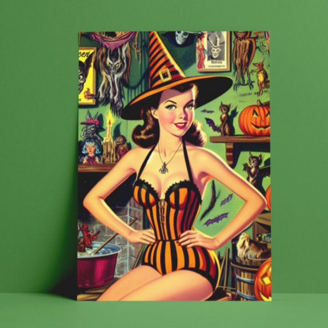Postal Vintage Halloween Cute Witch Pinup (Subido por el creador)