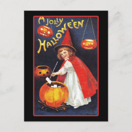 Postal Vintage Halloween Cute Witch Pumpkin