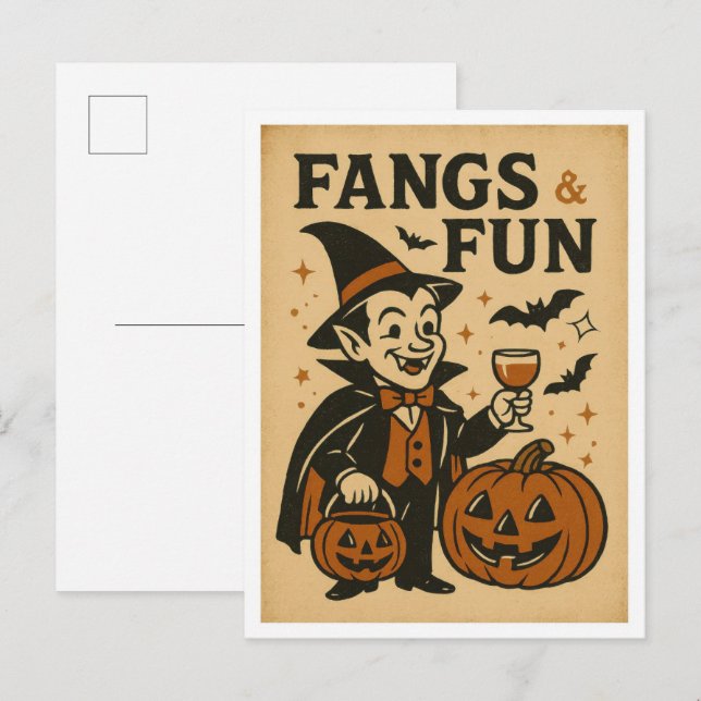 Postal Vintage Halloween Fangs and Fun (Anverso / Reverso)