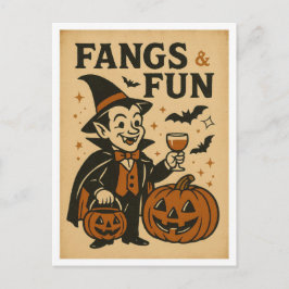 Postal Vintage Halloween Fangs and Fun