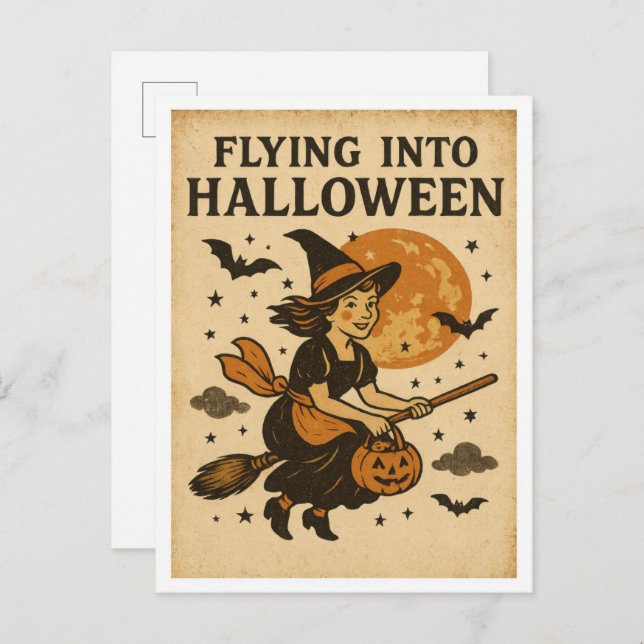 Postal Vintage Halloween Flying (Anverso / Reverso)