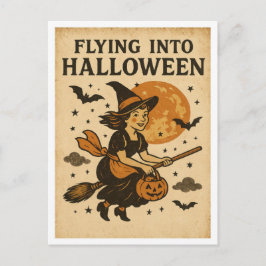 Postal Vintage Halloween Flying