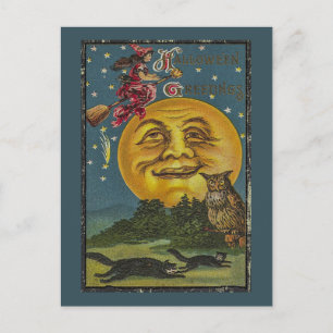 Postal Vintage Halloween Funny Owal Ilustracion