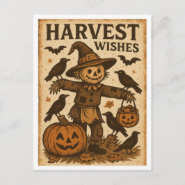Postal Vintage Halloween Harvest Wishes