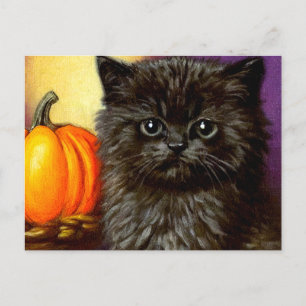 Postal Vintage Halloween Kitten