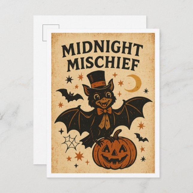 Postal Vintage Halloween Midnight Mischief (Anverso / Reverso)