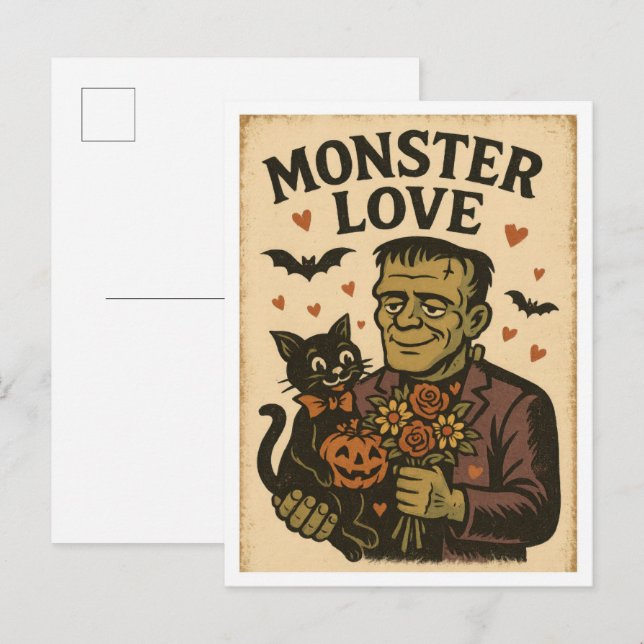 Postal Vintage Halloween Monster Love (Anverso / Reverso)