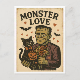 Postal Vintage Halloween Monster Love
