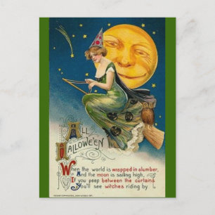 Postal vintage-halloween-moon-owl-broomstick