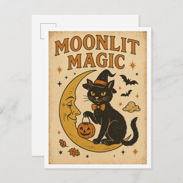 Postal Vintage Halloween Moonlit Magic (Anverso / Reverso)