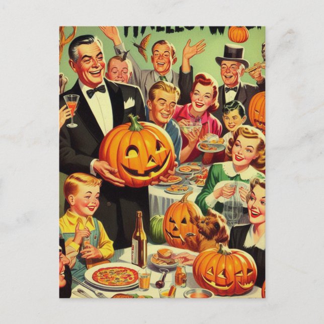 Postal Vintage Halloween Party Ilustracion (Anverso)